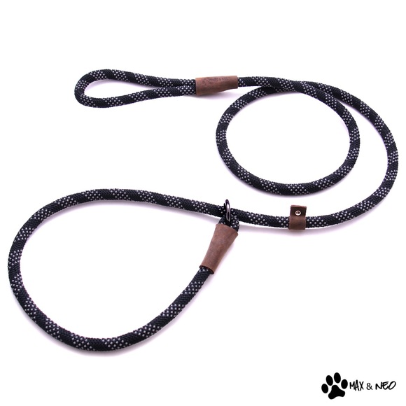 Dog Leash: 5-foot Reflective Nylon Rope Slip Lead, Black - Picture 2 of 5